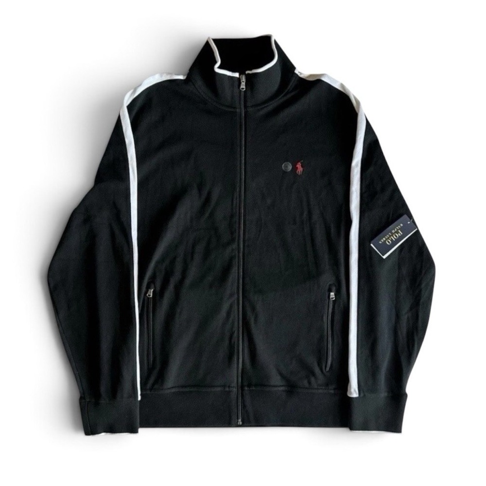 90s Polo Ralph Lauren Full Zip Activewear Light Jacket Black Logo Men's Size XL